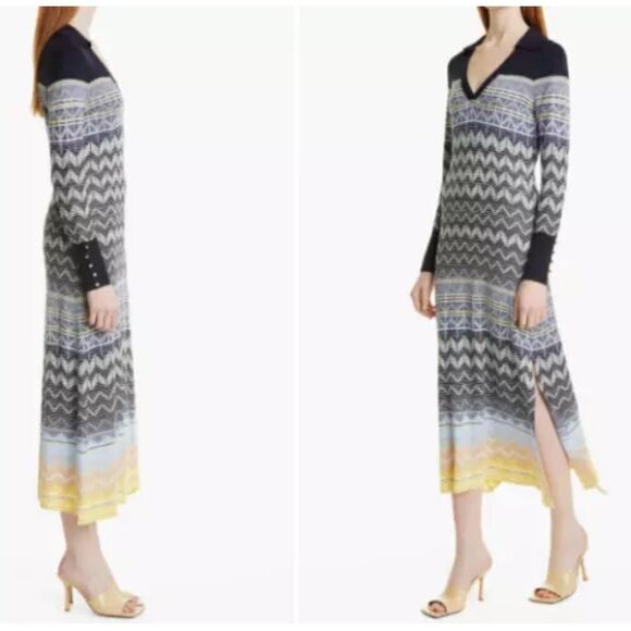 TED BAKER Holliis Chevron Sweater Knit Collared Polo Midi Dress - Picture 3 of 15